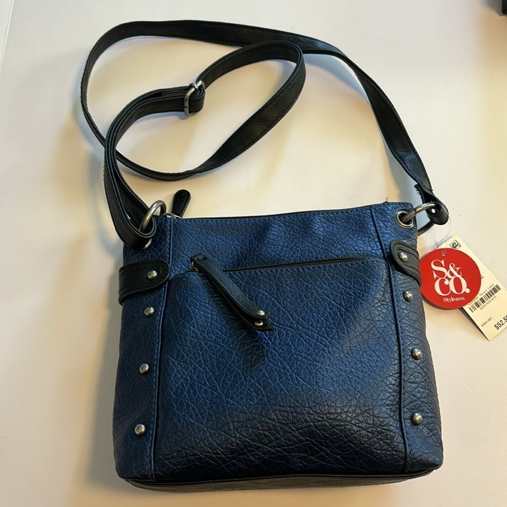 STYLE &CO NWTS DEEP BLUE SHOULDER BAG VEGAN LEATHER 10”X 9” ADJUSTABLE  STRAP